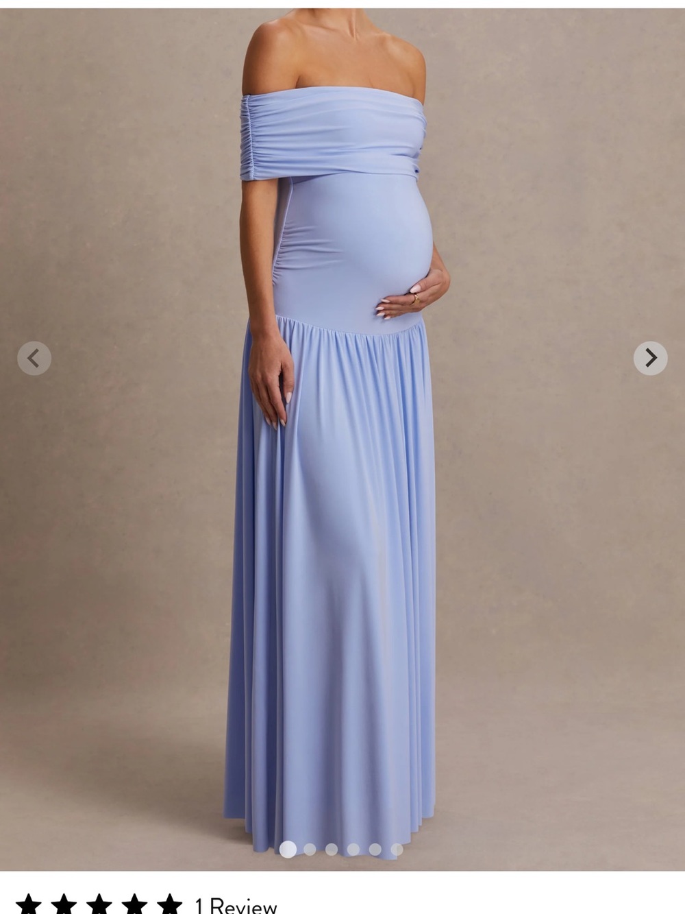 Off-the-Shoulder Maternity Maxi Dress in Light Blue